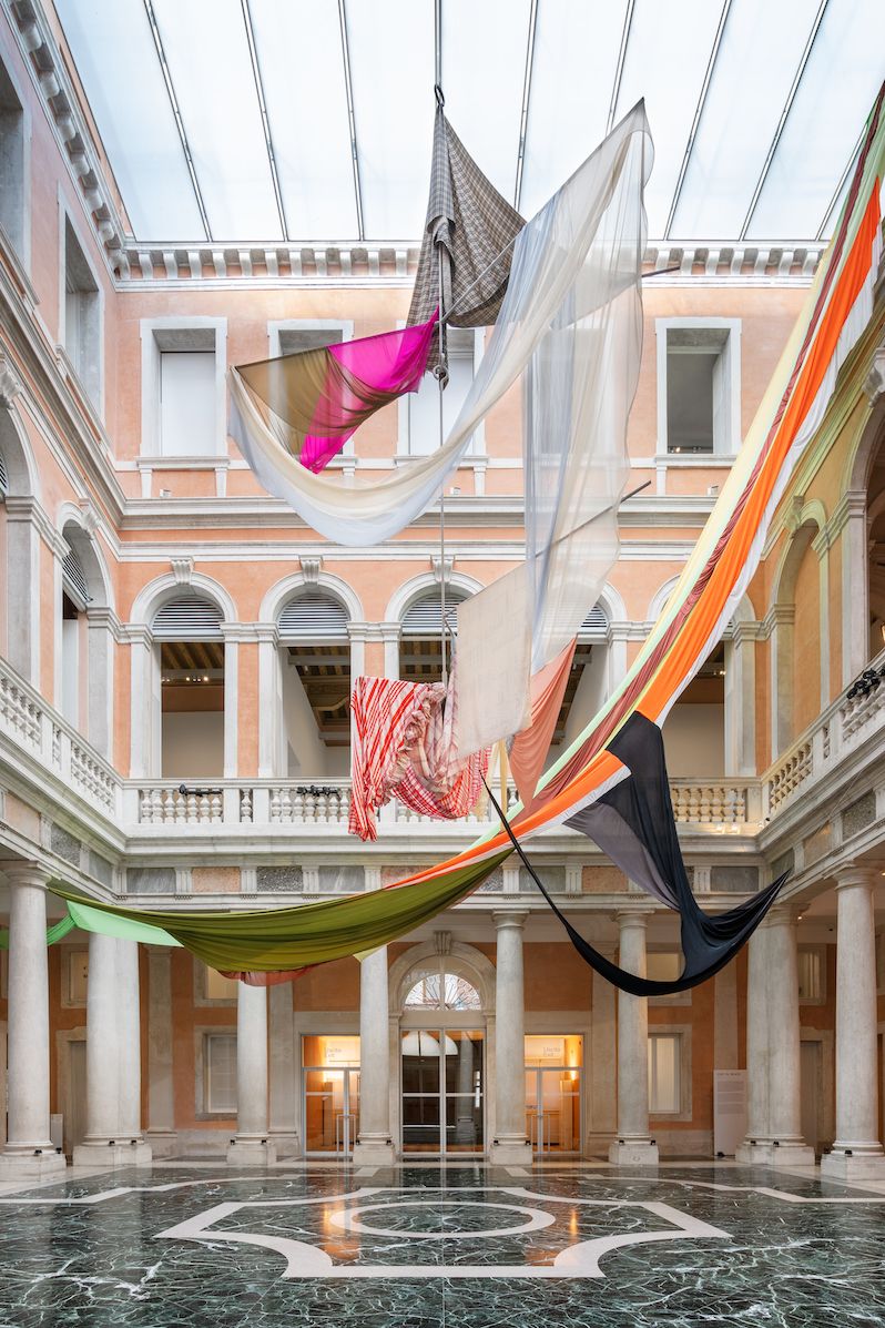 Eric Nathaniel Mack, fabrics, metal structure, 2023