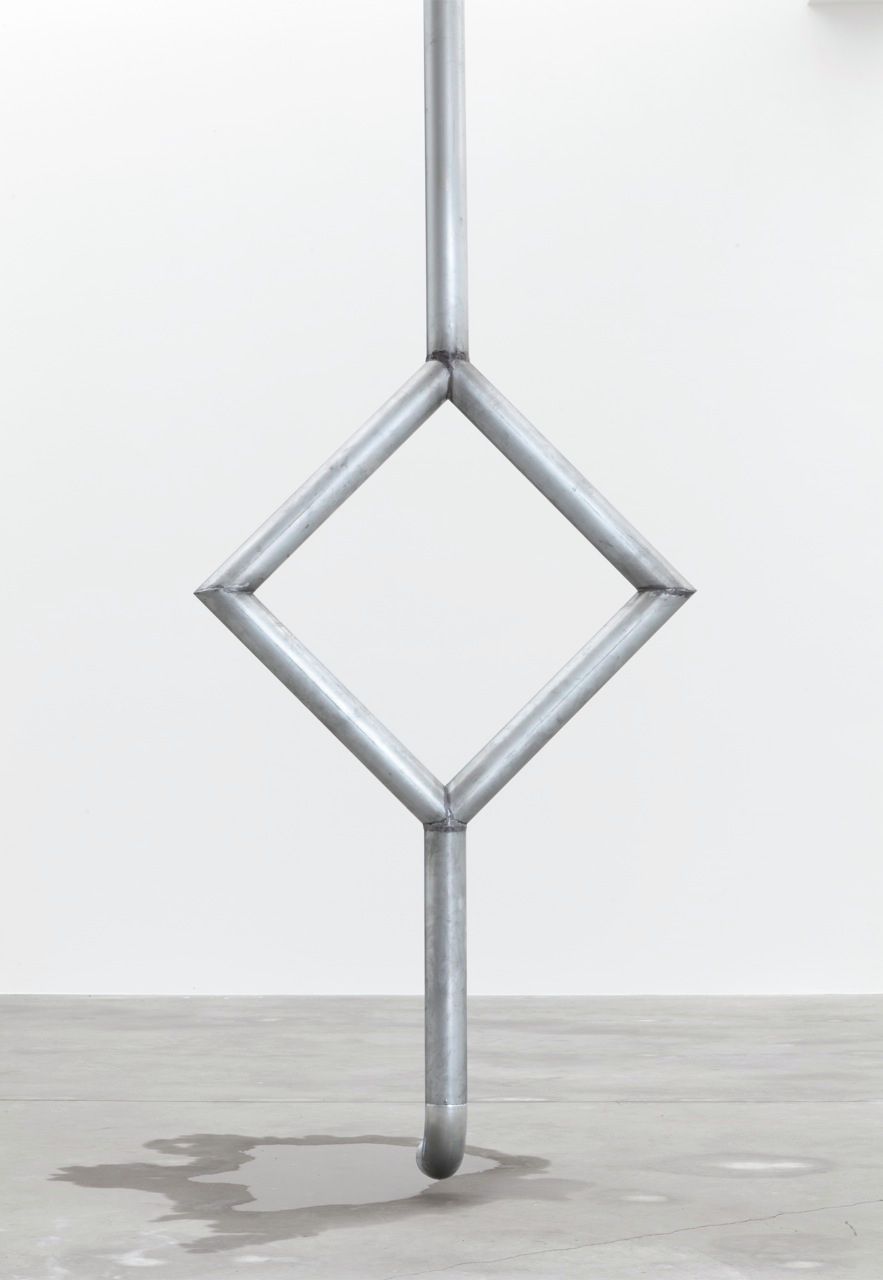 Jason Dodge, A rain pipe that is connected to the gutter on the roof so when it rains, the rain is diverted into the gallery., 2