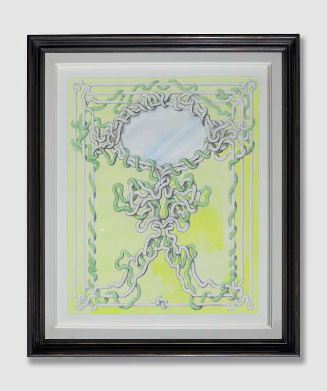 Pablo Bronstein, Oval mirror with green and yellow, 2019